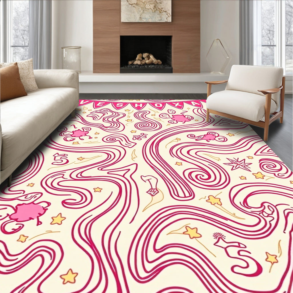 Whimsical Pink Swirls Starry Delight Rug