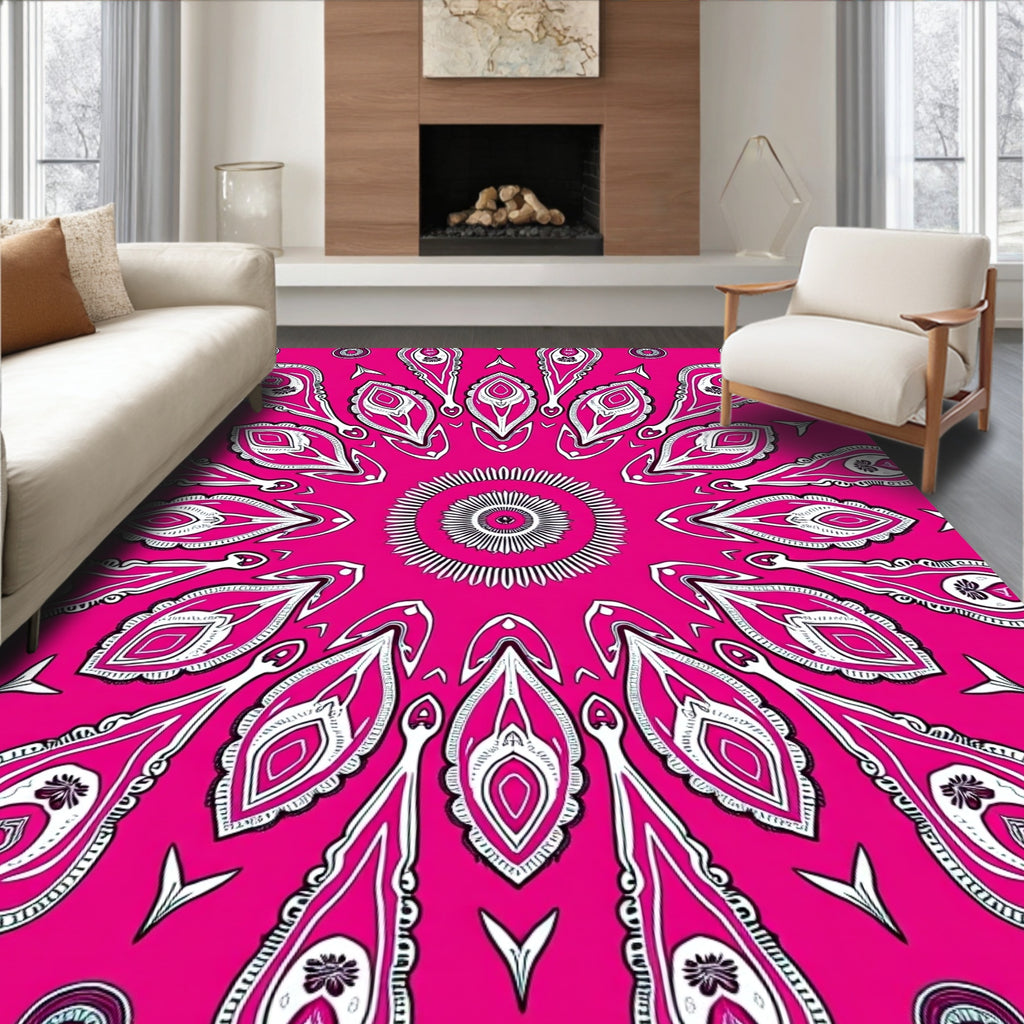 Vibrant Pink Intricate Floral Medallion Rug