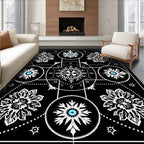 Black White Cyan Snowflake Medallion Rug