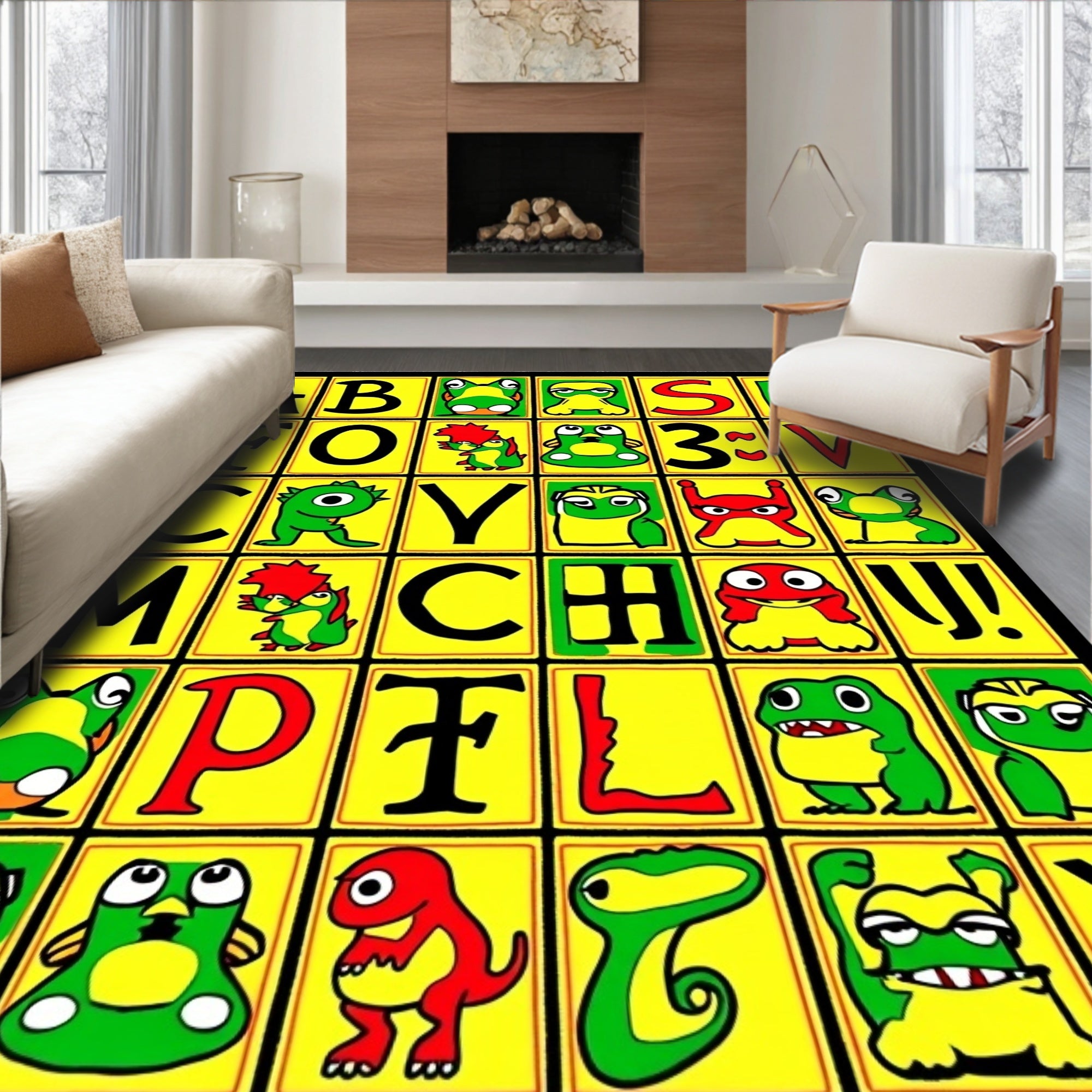 Alphabet Monsters Yellow Green Red Rug