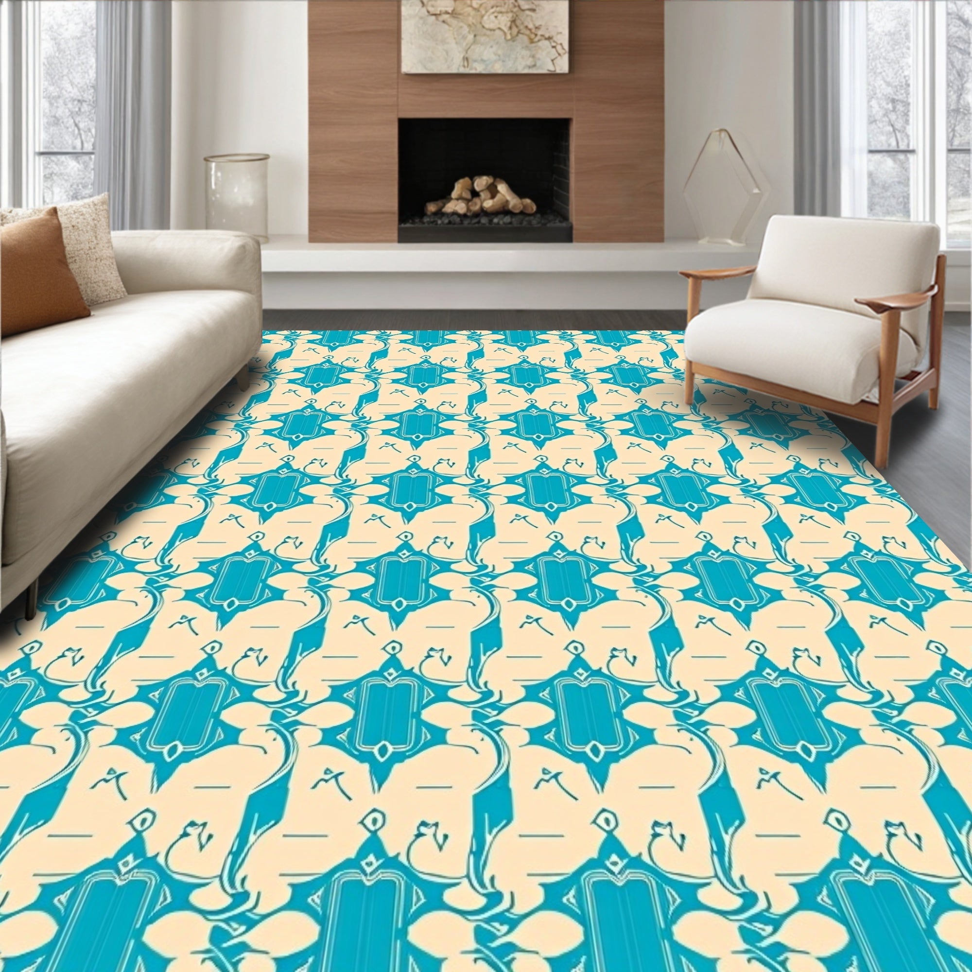 Turquoise Geometric Arabesque Medallion Rug
