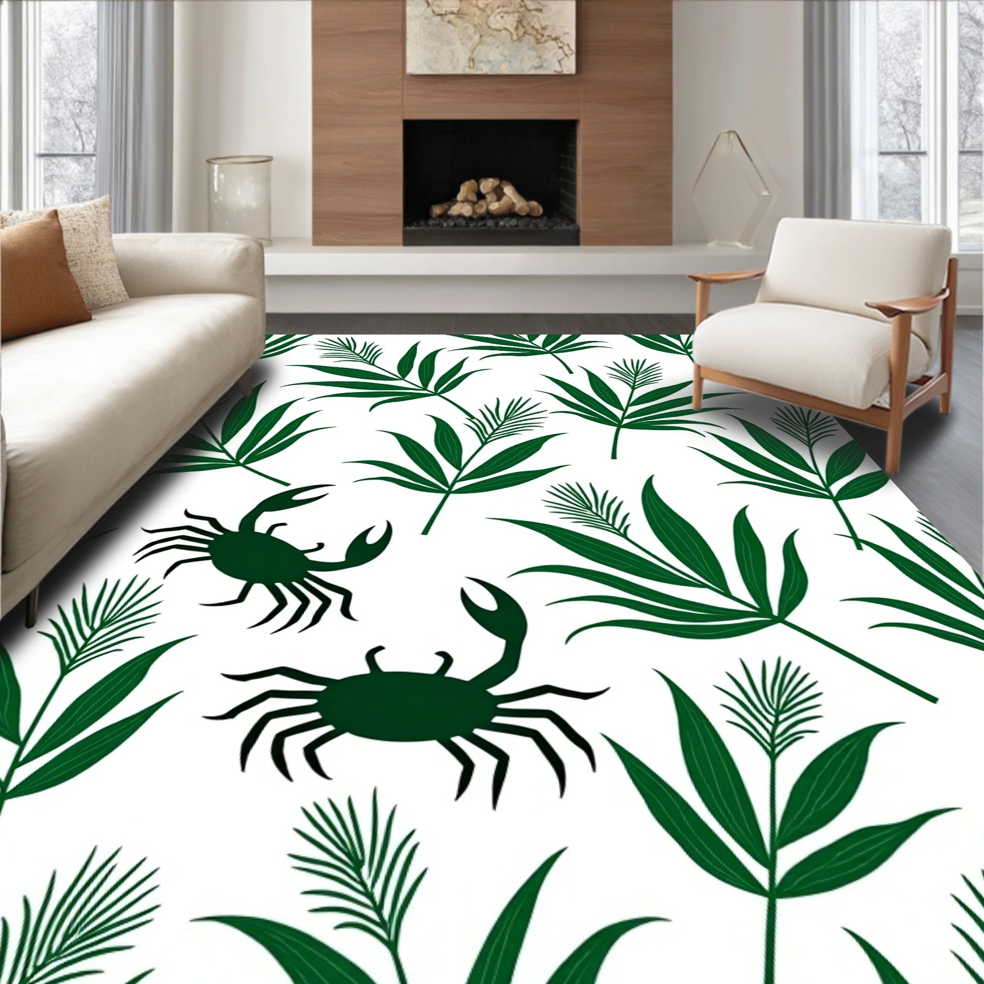 Forest Green Crab Fern Leaf Rug