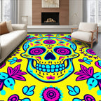 Vibrant Yellow Skull Floral Medallion Rug