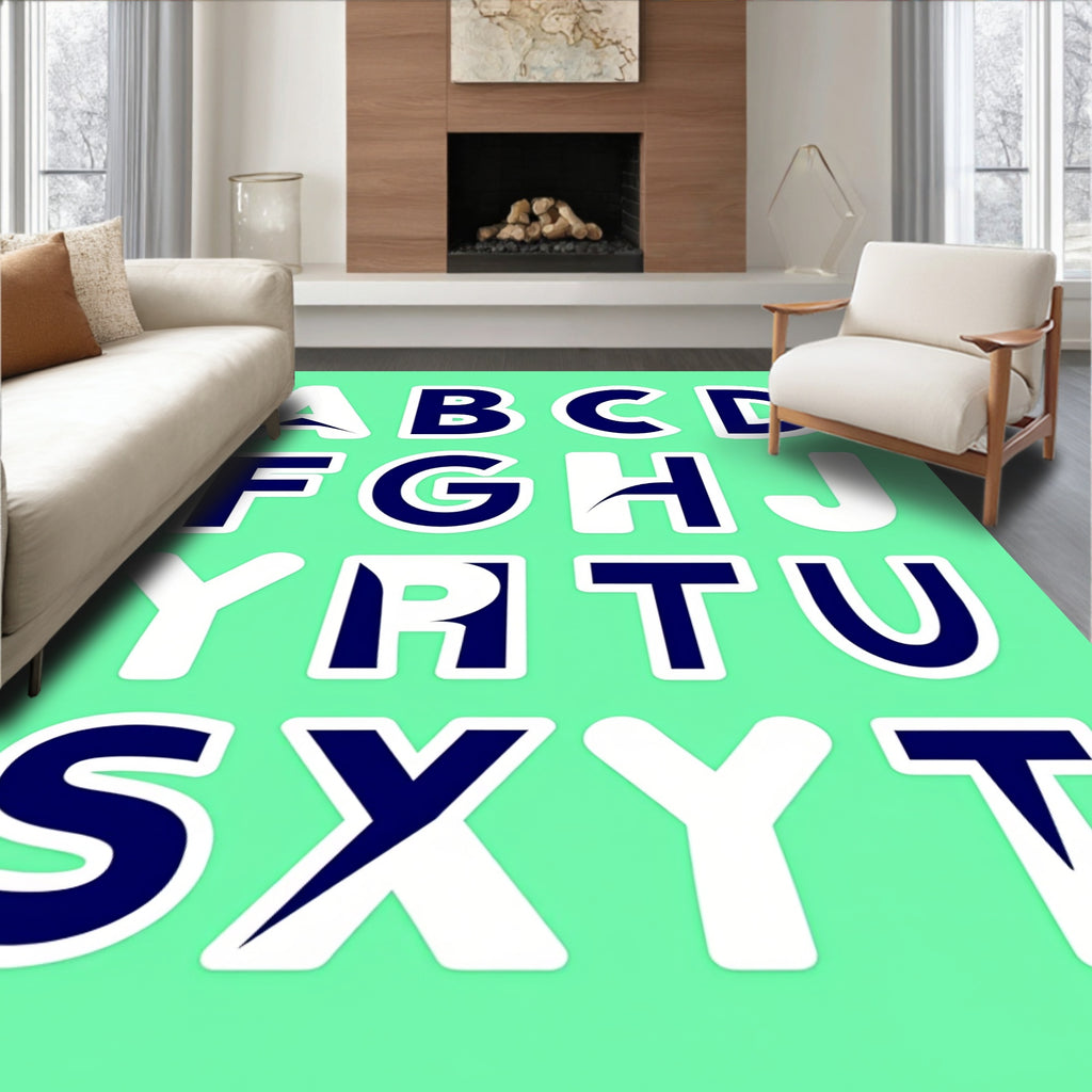 Bold Navy Alphabet Blocks Background Rug