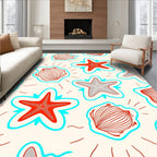 Red Gray Seashell Starfish Abstract Rug