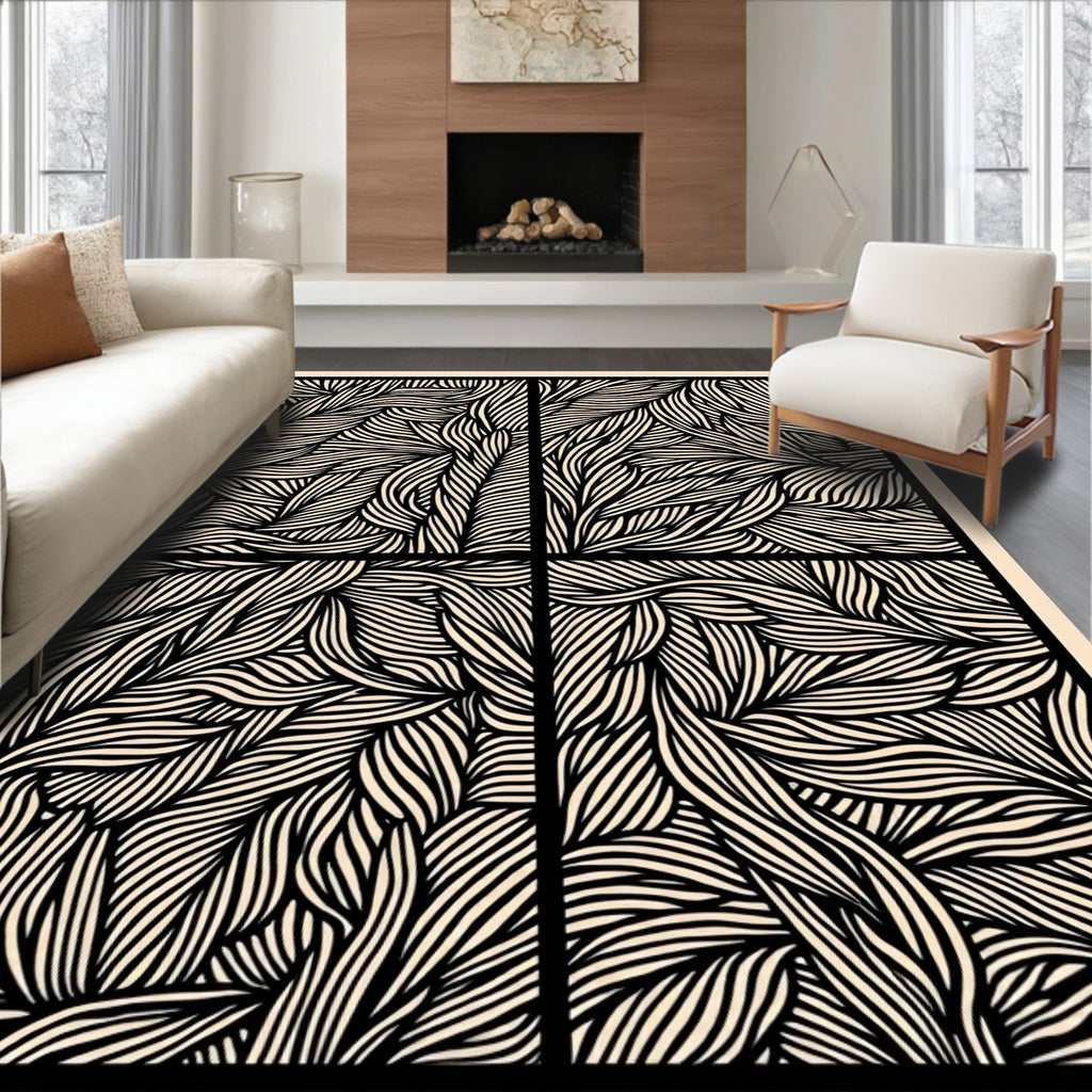 Black Beige Organic Swirl Rug