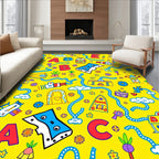 Playful Alphabet Yellow Cartoon Scene Rug