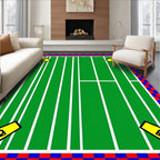 Bold Green White Striped Checkerboard Rugby Rug