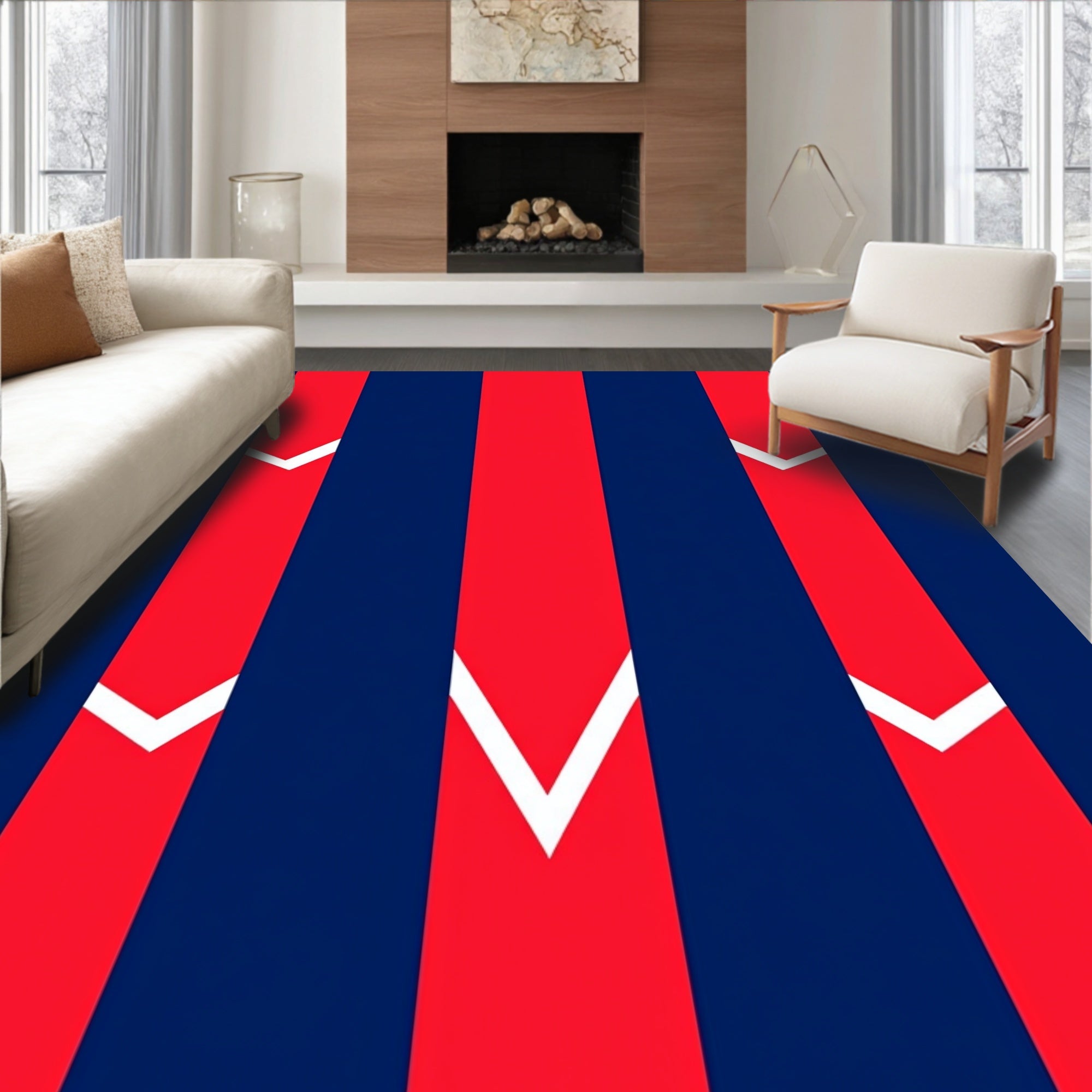 Bold Red White Chevron Stripes Rug