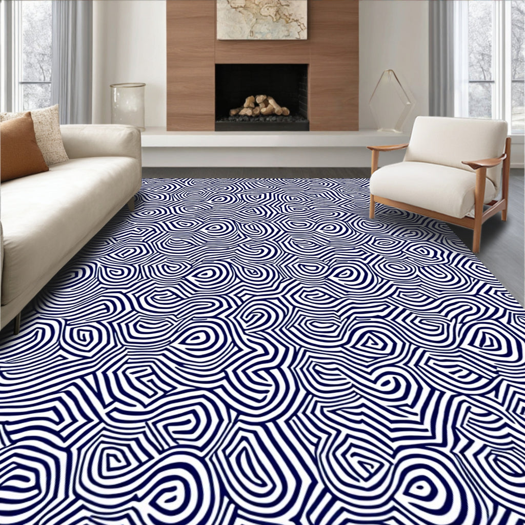 Abstract Navy Swirl Organic Rug