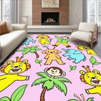 Whimsical Circus Animals Pink Background Rug
