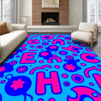 Bright Pink Blue Alphabet Collage Rug