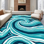 Aqua Blue Swirling Abstract Ocean Rug