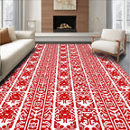 Bold Crimson Tribal Figurative Rug