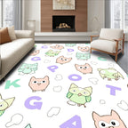 Whimsical Owl Alphabet Pastel Collage Rug