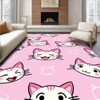Pink Happy Kawaii Cat Faces Print Rug