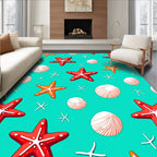 Red Orange Starfish Seashell Collection Rug
