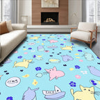 Playful Pastel Cats and Flowers Rug