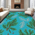 Teal Green Pine Branch Illustration Rug