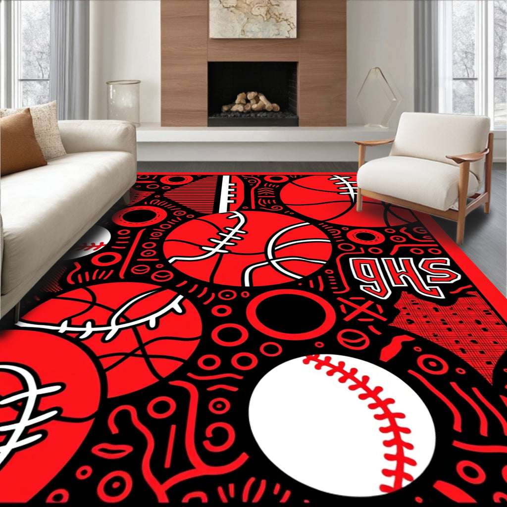 Bold Red Sports Collage Rug