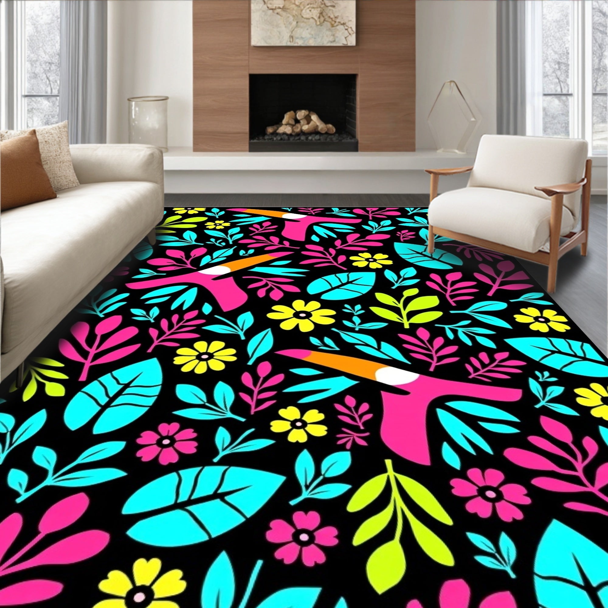 Vibrant Toucan Tropical Foliage Rug