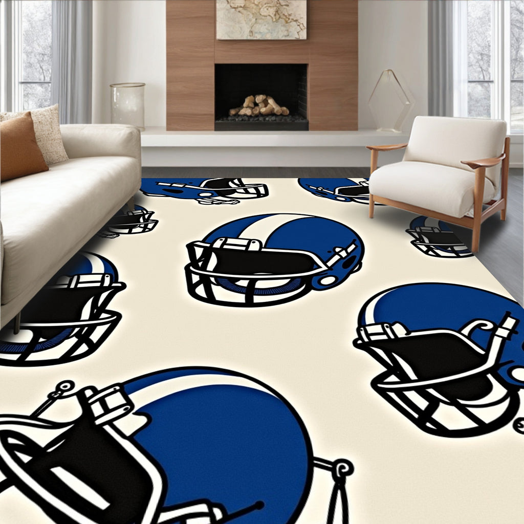 All Over Blue Football Helmets Rug