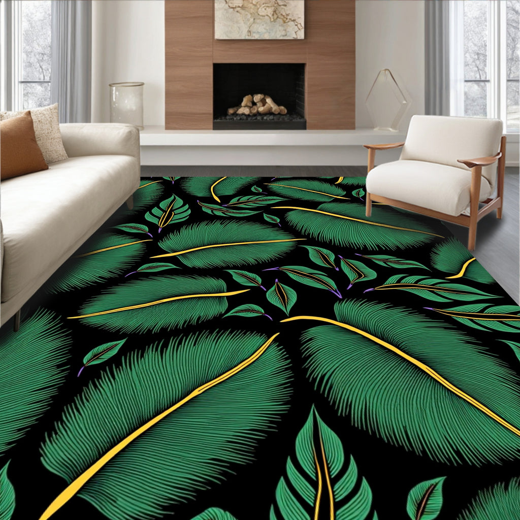 Emerald Green Tropical Leafy Swirl Rug