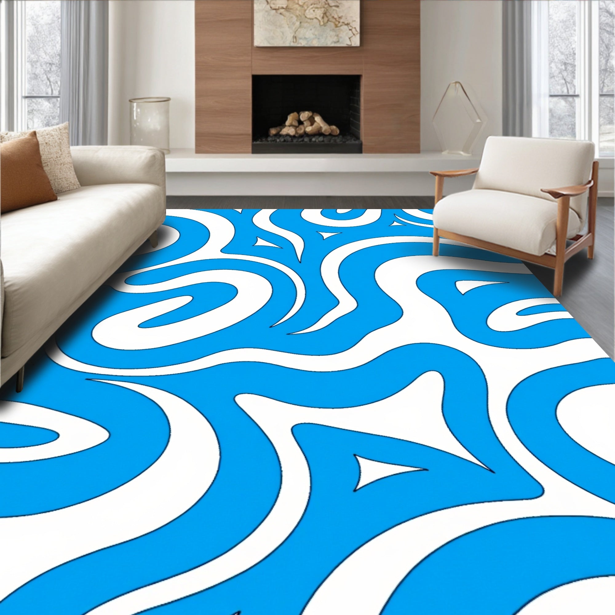 Vibrant Swirl Blue Abstract Rug