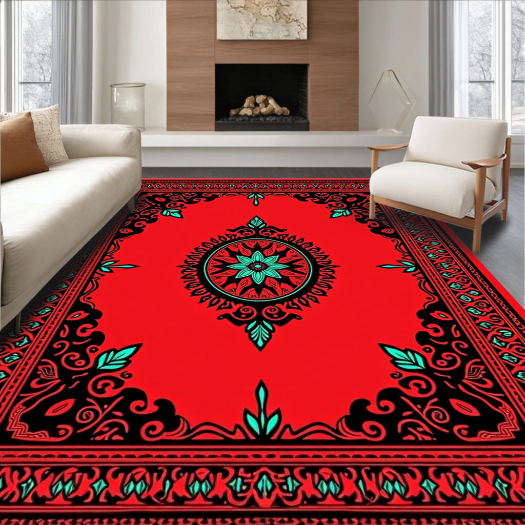 Bold Red Ornamental Medallion Rug