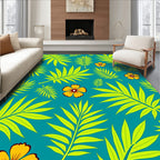 Tropical Teal Palm Leaf Flower Rug