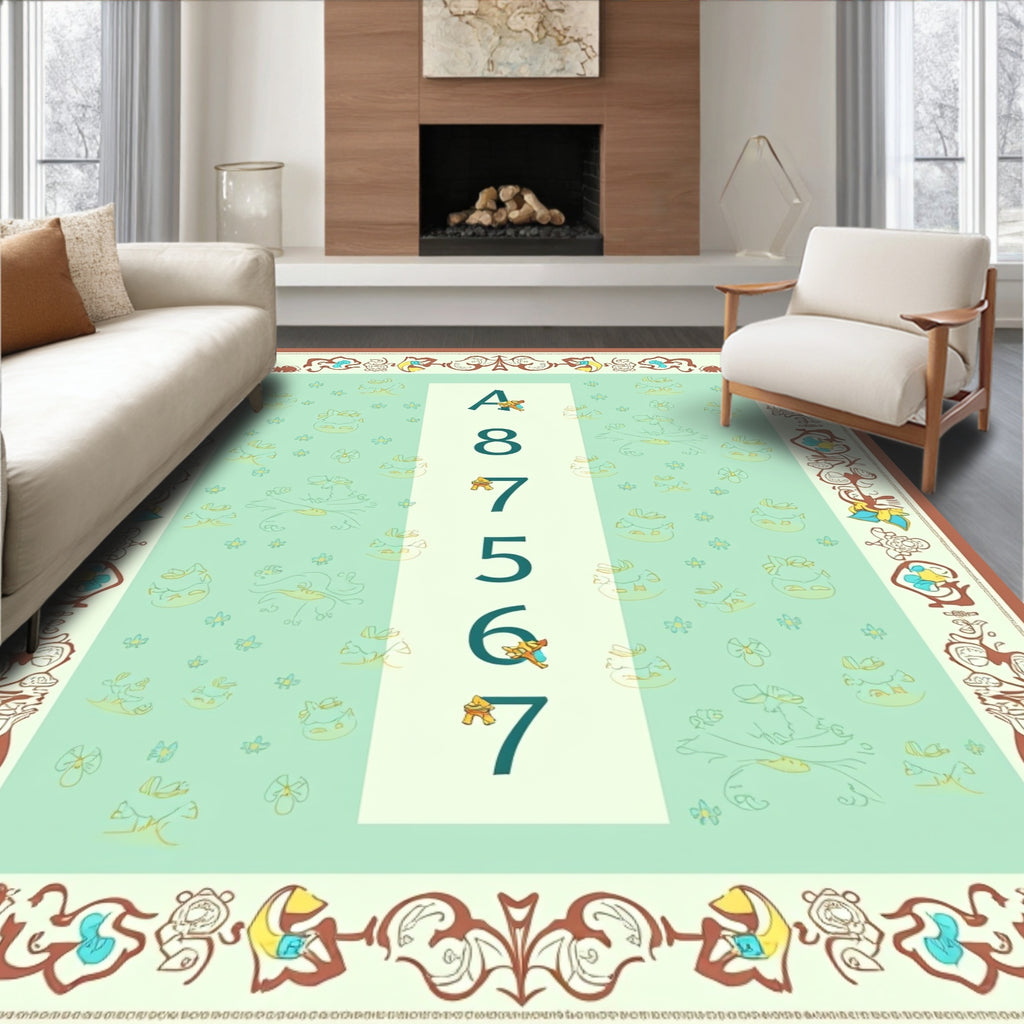Whimsical Birds Animals Alphabet Numbers Mint Rug