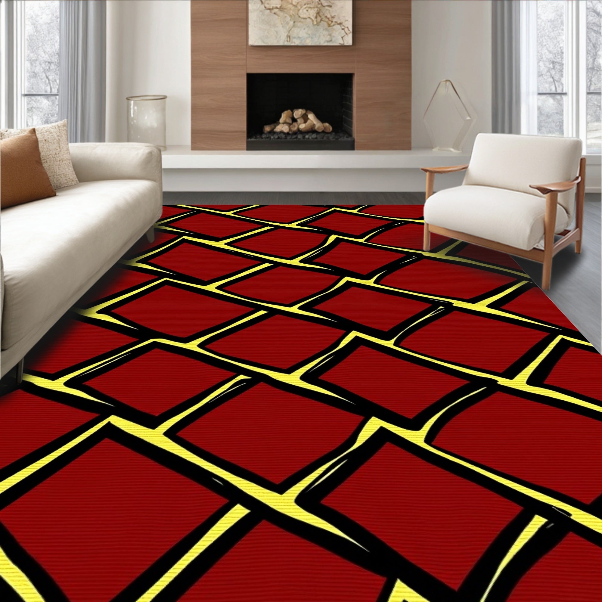 Crimson Yellow Diamond Weave Rug