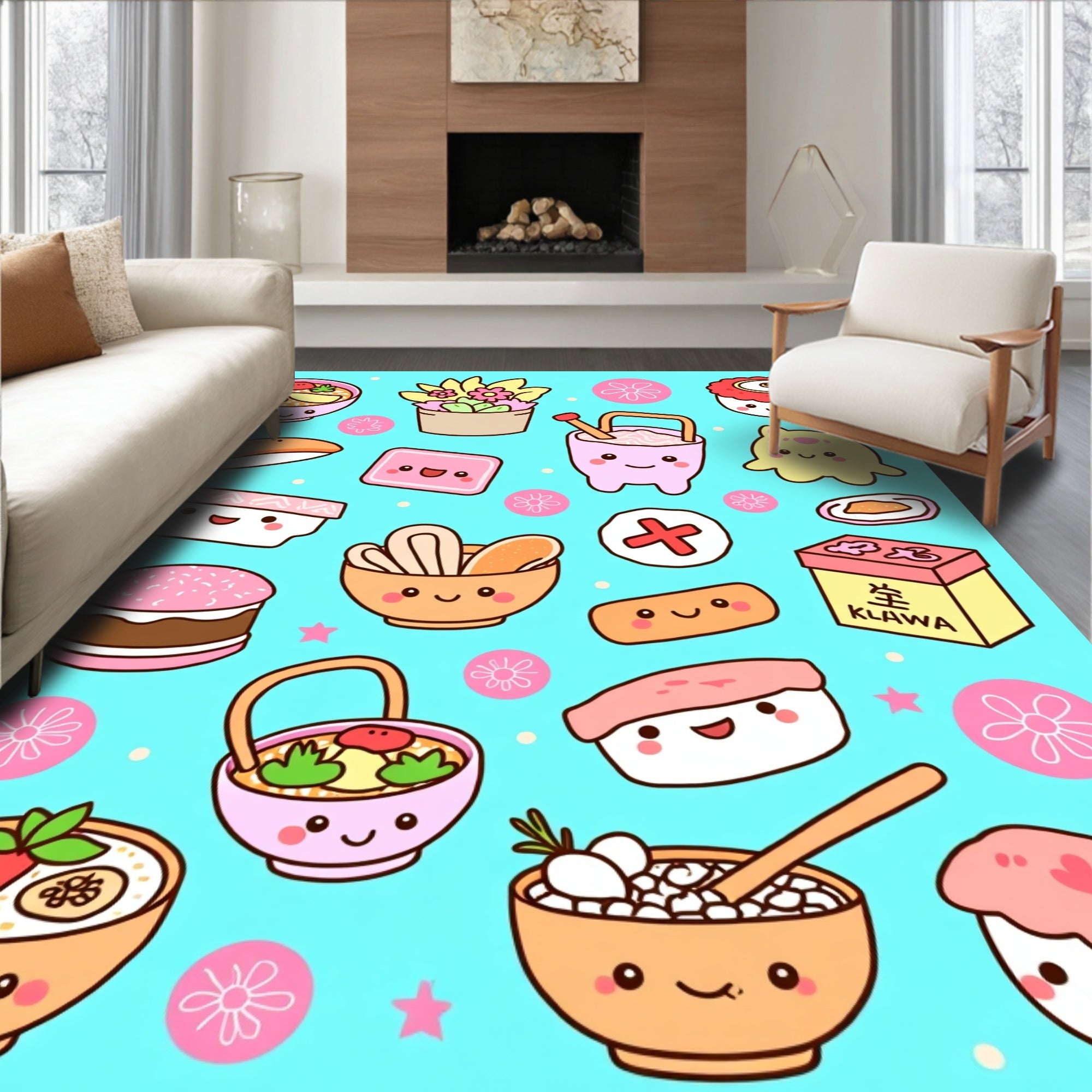 Kawaii Foodie Bowl and Sushi Collection Rug