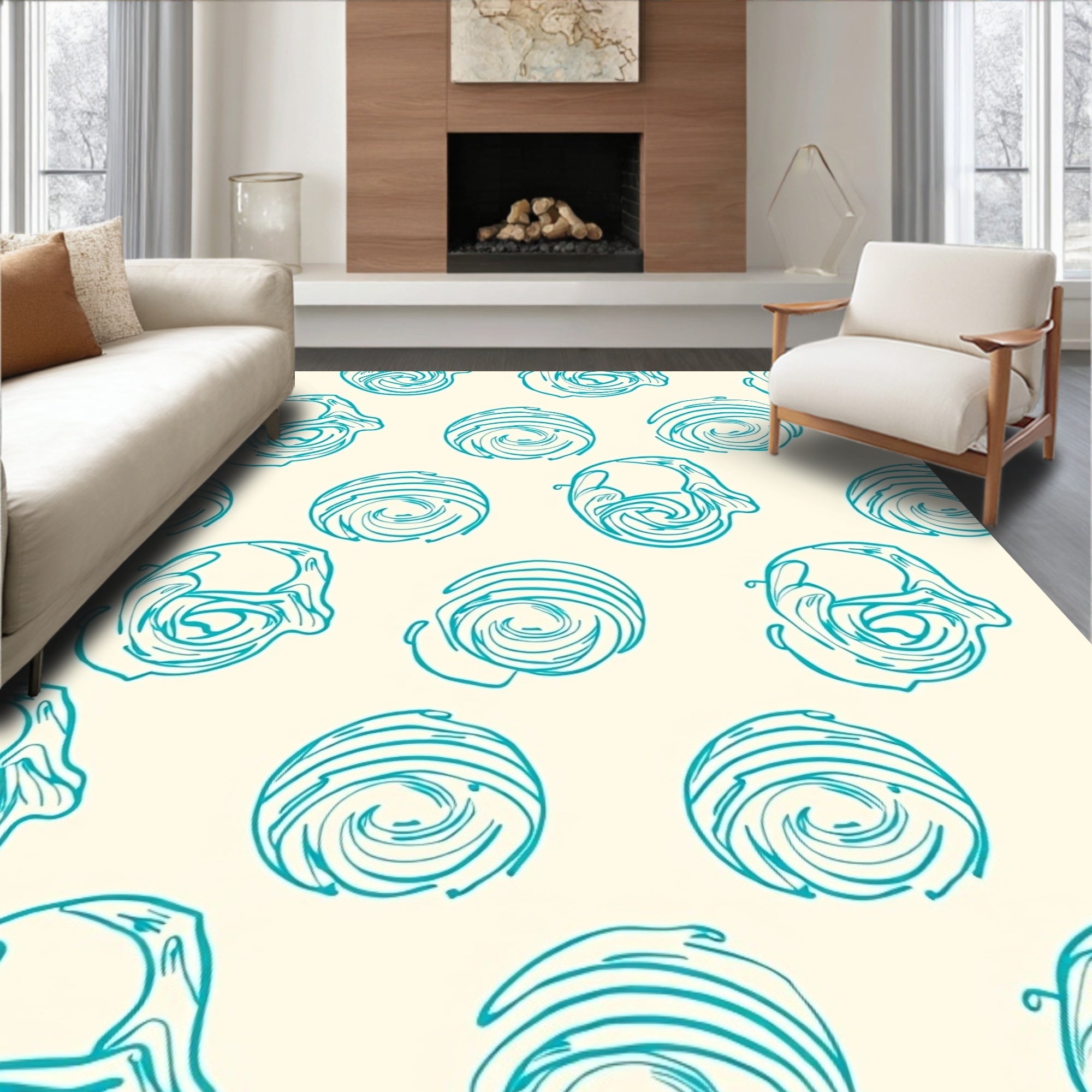 Teal Swirl Abstract Circles Rug