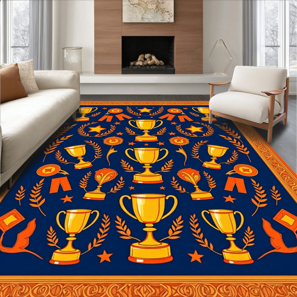 Golden Trophies Navy Blue Award Rug