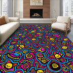 Vibrant Pink Yellow Blue Whimsical Faces Rug