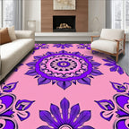 Bold Purple Floral Medallion Pink Background Rug