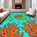Green Lizards with Coral Undersea Scene Rug