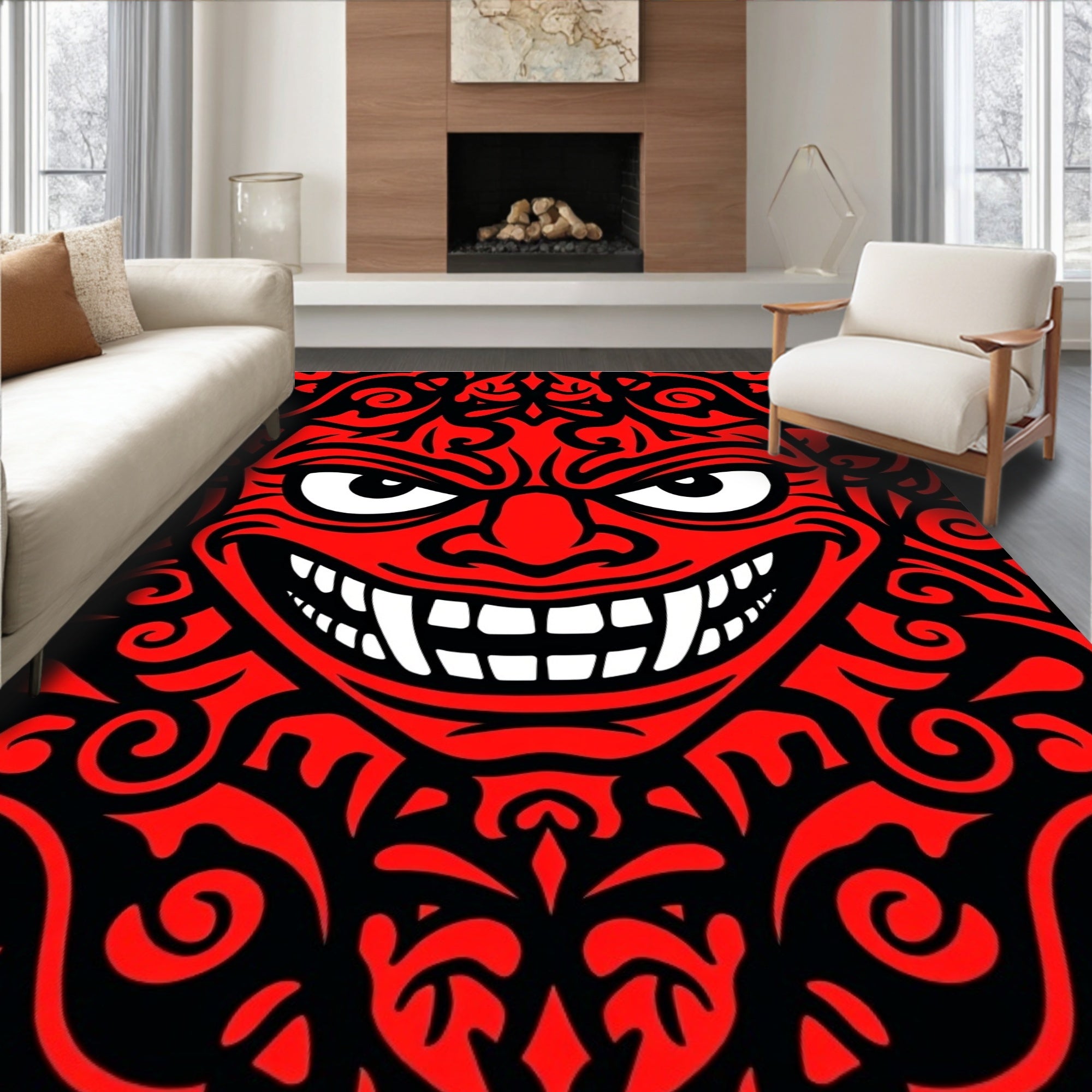 Fierce Red Tribal Face Rug