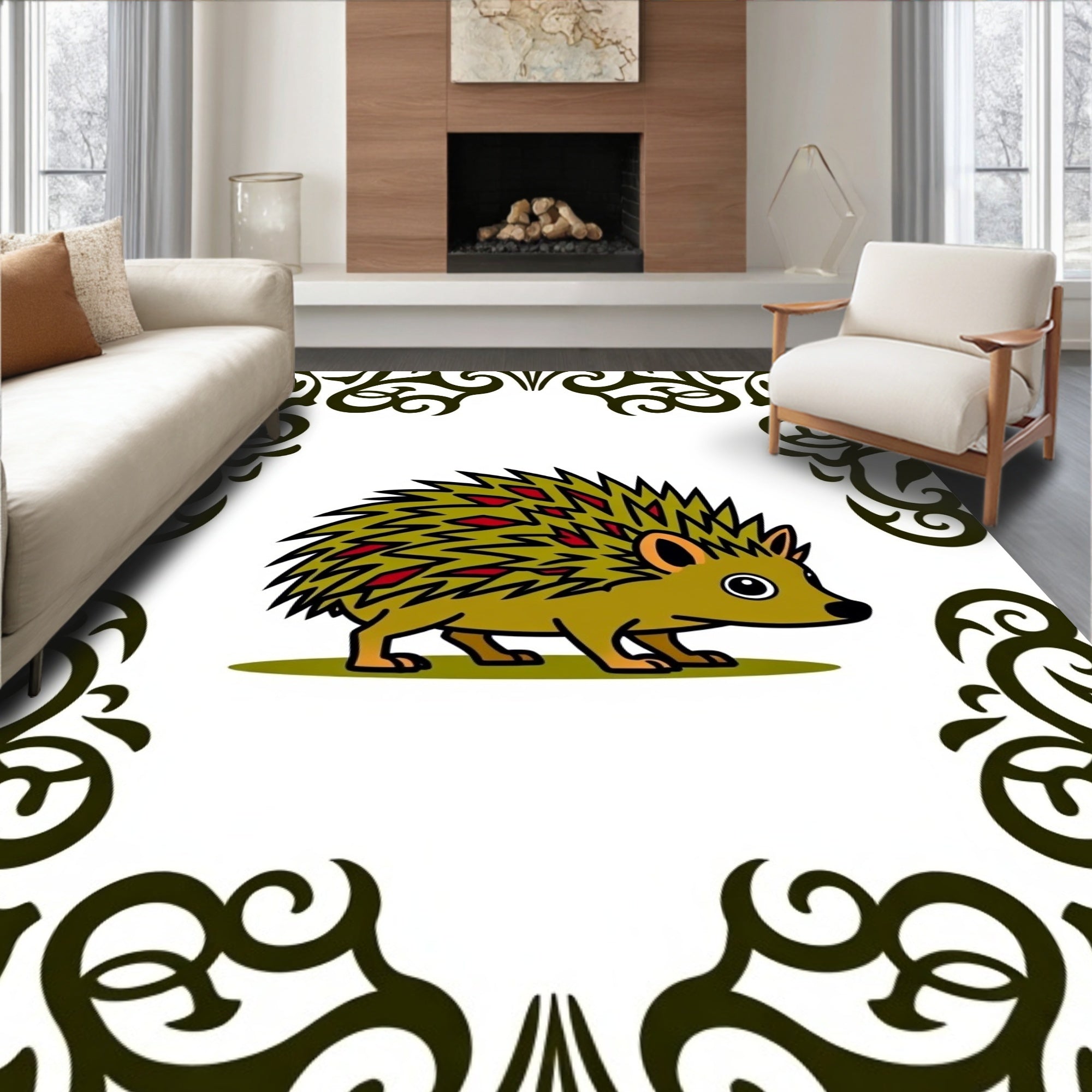 Golden Hedgehog with Crimson Accents Border Rug