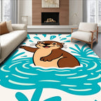 Playful Otter Splashing Water Illustration Rug