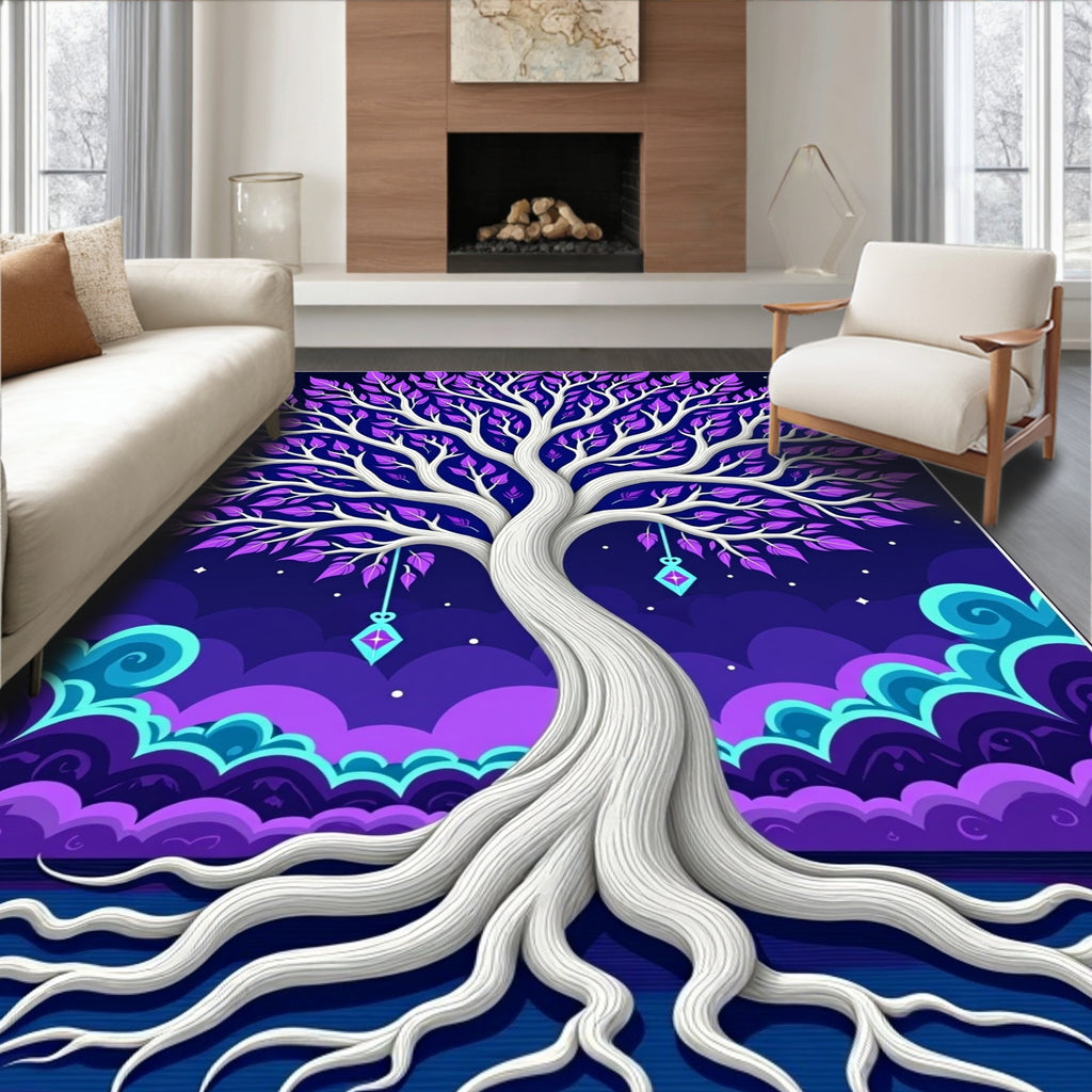 Enchanted Cosmic Tree Purple Foliage Rug