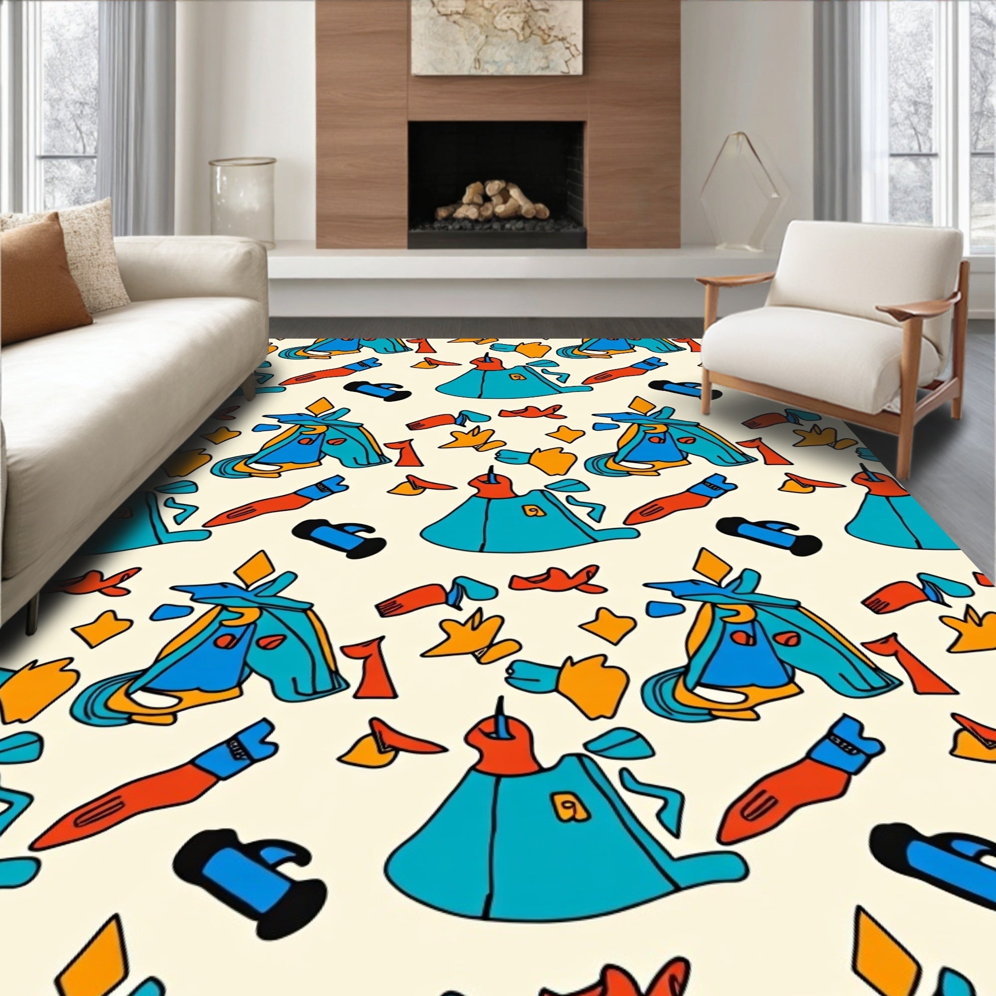 Abstract Turquoise Orange Geometric Shapes Rug
