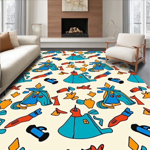 Abstract Turquoise Orange Geometric Shapes Rug
