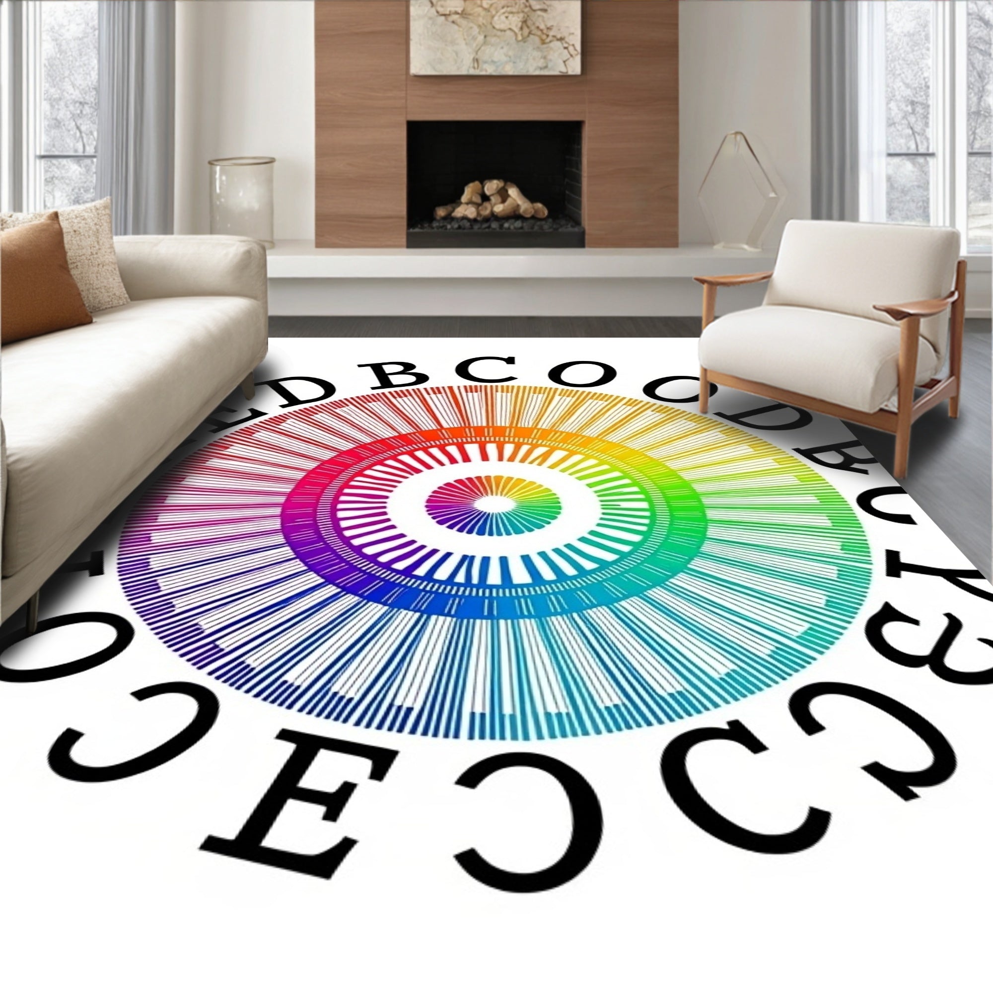 Rainbow Alphabet Sunburst Rug