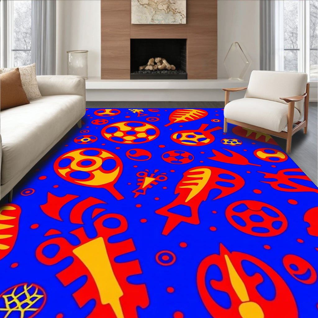 Bold Blue Abstract Red Yellow Forms Rug
