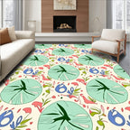 Whimsical Teal Lotus Floral Scatter Rug