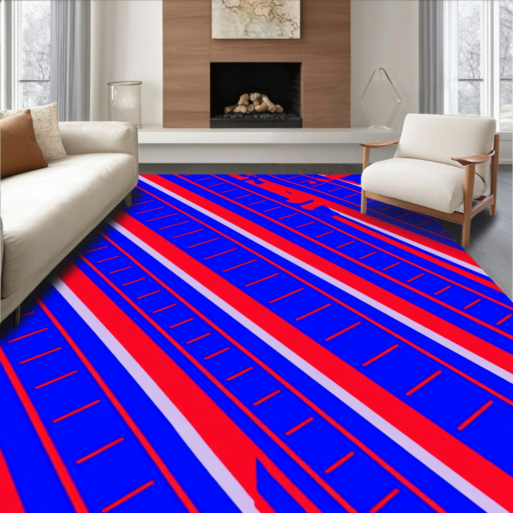 Bold Red Blue Diagonal Stripe Rug