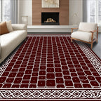 Deep Red White Geometric Lattice Rug