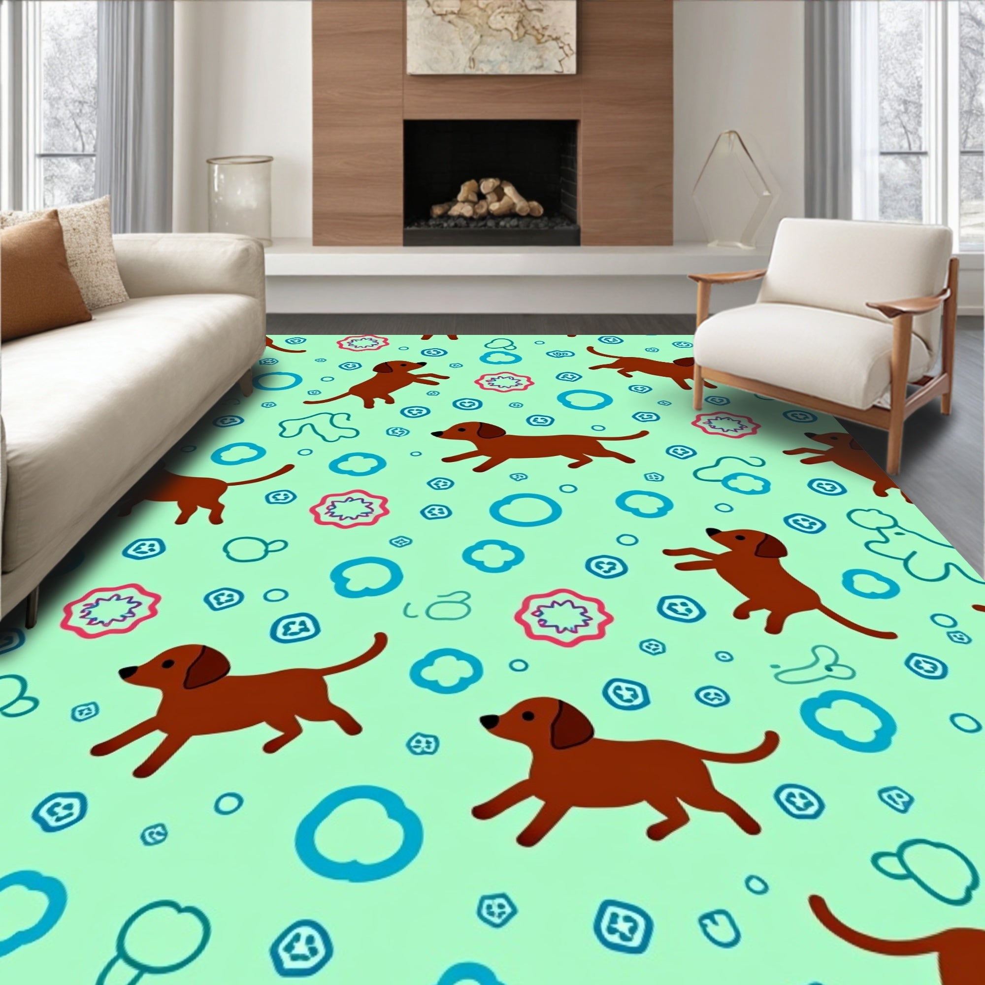 Brown Dachshunds with Blue Circles Rug